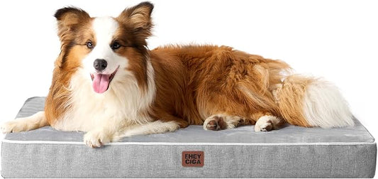 EHEYCIGA Large Memory Foam Dog Bed Mat Washable, 36x27Inch, Grey | High Density Egg Crate Foam, Waterproof Liner, Removable Easy Clean Cover, Fits Floor, Camping, Sofa and Car by EHEYCIGA