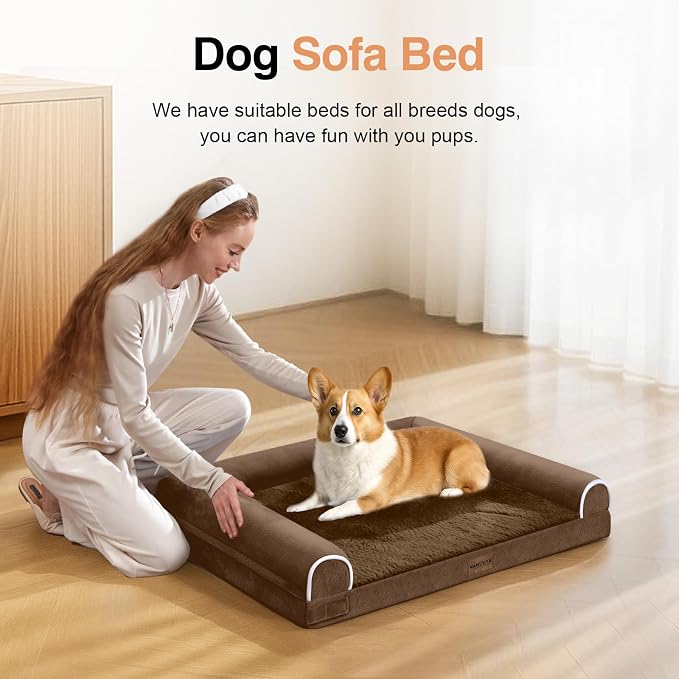 NANUYA Orthopedic Dog Bed for Medium Dogs, 30 x 20 Inch, Dark Coffee | Egg crate foam for joint support, 3-sided bolster pet sofa, waterproof lining, washable cover, and non-skid base - Image 3