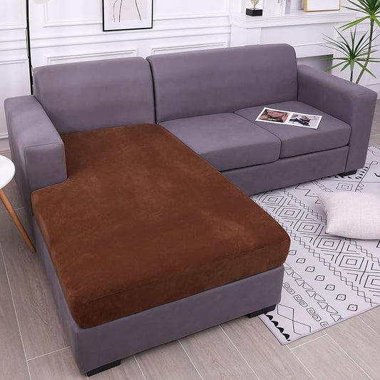 hyha Velvet Couch Cushion Covers, Sofa Covers for Cushion Couch Washable | Soft Plush Sofa Slipcover, Elastic Bottom, Non-Slip Wear Resistant Furniture Protector, Ideal For Pets & Kids, Chaise by hyha