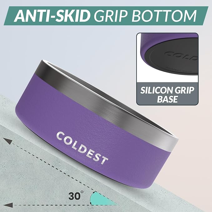 Coldest Dog Bowl - Anti Rust Metal, Non Slip, 3 Layers Insulated Stainless Steel Dog Bowls - Spill Proof & Heavy Duty - Water Bowl for Dogs, Cats & Pets, Dish Washer Safe (64 oz, Galaxy Purple) - Image 2