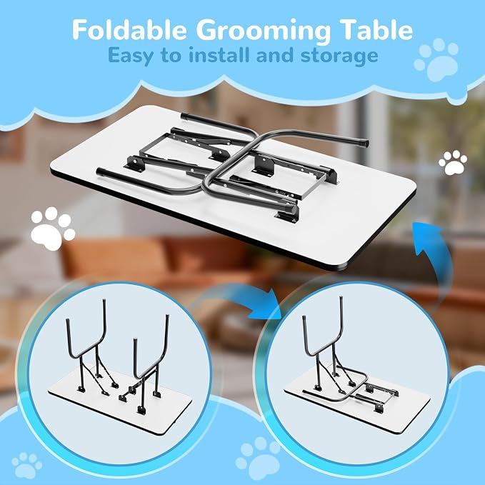 36-Inch Dog Grooming Table, Foldable Pet Grooming Table with Adjustable Arm, Noose & Mesh Tray, Non-Slip Waterproof Surface, Supports Up to 320 lbs - Image 5