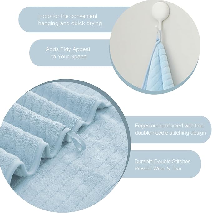 Hailea 18 Piece Family Bath Towel Set Include 6 Bath Towels,6 Hand Towels and 6 Washcloths Soft Bathroom Towel with Hanging Loops,Highly Absorbent Quick Dry Towels Set for Bathroom,Hotel and Spa-Blue - Image 7