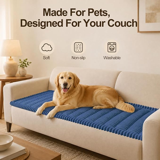 decorUhome Couch Cover for Dogs, Non Slip Fuzzy Thick Pet Sofa Protector | Pet Friendly, Soft Plush Fabric, Machine Washable, Fits Armrests, Single Seats & Backrest Cushions, Navy Blue, 27.6" x 27.6" - Image 12