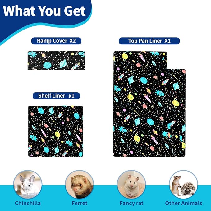 YKD Ferret Cage Liners for Ferret Nation & Critter Nation Cages | Waterproof Chinchilla Cage Accessories, Washable Bedding, for Ferrets, Chinchillas, Rats (Black, Top Pan Set) - Image 6