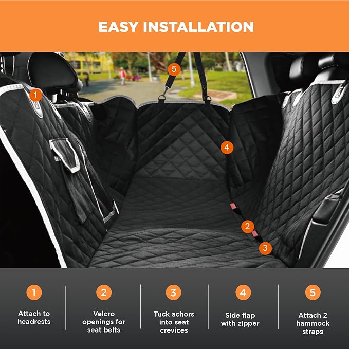 PetsN'all Durable Dog Car Seat Cover to Protect from Scratches, Dirt, Hair and Other Messes, Easy to Clean, 100% Waterproof, Washable, Nonslip, with Mesh Window for Cars Trucks and SUVs Black - Image 3