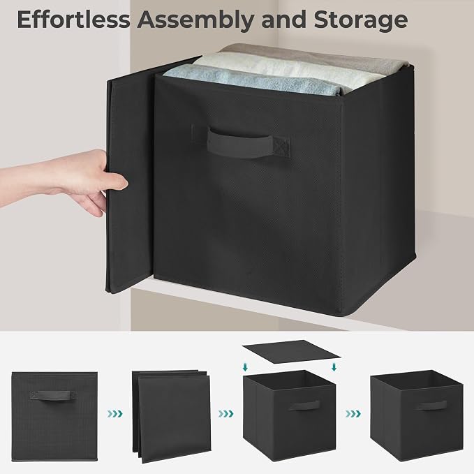 11 Inch Fabric Storage Cubes, Sturdy Foldable Storage Bins, Heavy Duty Cube Organizer for Clothes, Blankets, Shelves, Closets, Bedroom, Living Room, Black, 4 Pack - Image 4