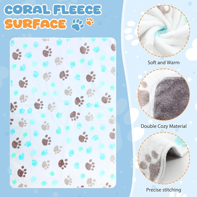 Tegeme 6 Pcs Waterproof Dog Blanket 41 x 30 Inch Paw Print Pet Blanket for Dogs Cats Puppy Washable Soft Fluffy Fleece Rug Flannel Throw Warm Sleep Mat for Kitten Doggy - Image 4