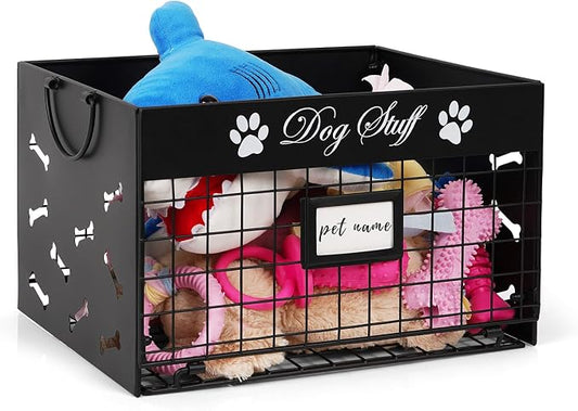 Bfttlity Dog Toy Bin Metal Basket Box for Storage Dogs Toys, Black | Dog Toy Basket with Handles for Living Room Storage Dogs Chew Pets Toys, Blankets, Clothes, Food by Bfttlity