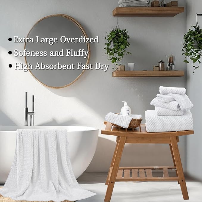 Extra Large Bath Towels Set 35x70 Inches - White Luxury 600 GSM Oversized Bath Sheet Towel,Ultra Soft Microfiber - Quick Dry,Highly Absorbent Shower Towels Spa Hotel Bathroom Towel Set (4-Pack) - Image 4
