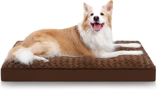 KSIIA Washable Dog Bed for Crate Waterproof for Medium Dogs,35x22 in,Brown | 3in egg crate foam,orthopedic support,Soft rose velvet,3ply waterproof fabric,removable cover,anti-slip base,washable by KSIIAPetProducts
