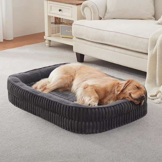 Orthopedic Dog Bed for Extra Large Dogs Breeds, High Density Egg Crate Foam Dog Sofa Beds,Oval Kennel Bed, Pet Couch Bed with Four Sided Bolster, Removable Washable Cover& Non-Slip Bottom by DEBANGHOME
