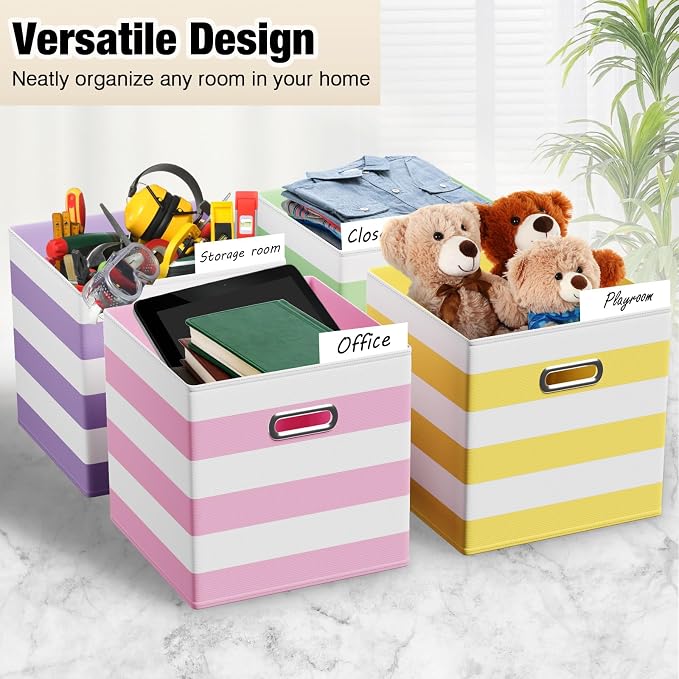 CroBlissful 13 Inch 6 Pack Fabric Storage Cubes with Metal Handles, Back to School Collapsible Organizer Bins for Classroom, Closet, Student Room, Toys and School Supplies (Macaron Color) - Image 4
