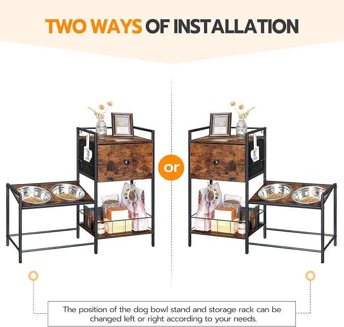 HOOBRO Elevated Dog Bowls Stand with Drawer, Height Adjustable Raised Feeding Station Cabinet with Storage Basket, 4-IN-1 Pet Storage Organizer for Large Medium Breeds, Rustic Brown and Black BF22PO03 - Image 8