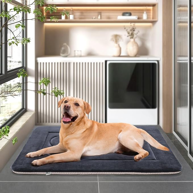 Large Dog Bed Soft Dog Crate Pad Mat, 42 in Non-Slip Bottom Washable Dog Sleeping Mattress Pet Beds Cat Bed Kennel Pad, Dark Blue Gray - Image 2