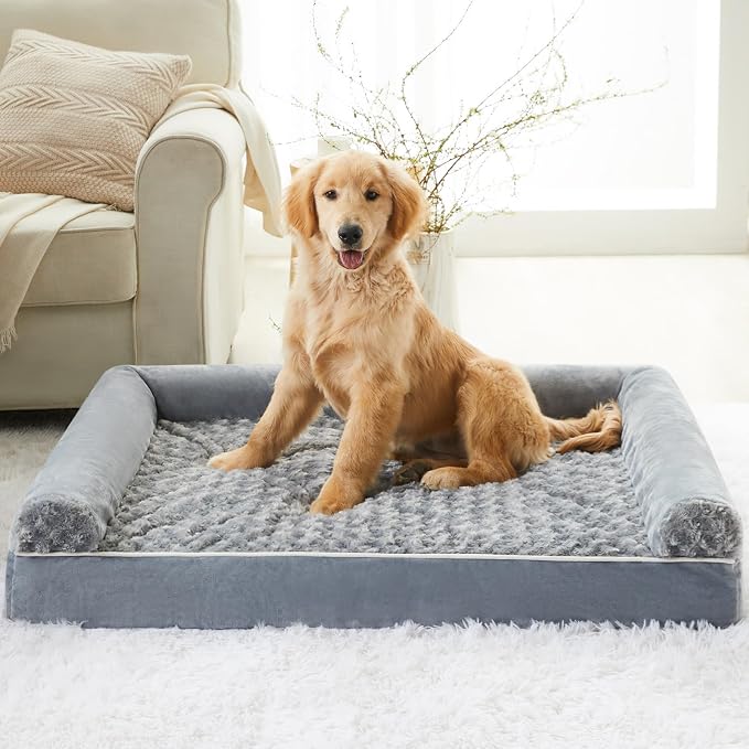 BFPETHOME Orthopedic Washable Large Dog Bed for Senior Dog Comfy Sleep | Waterproof Big Soft Pet Couch Bed for Dogs Relax with Removable Cover Supportive Egg Crate Foam Grey 36x27 Inch - Image 8