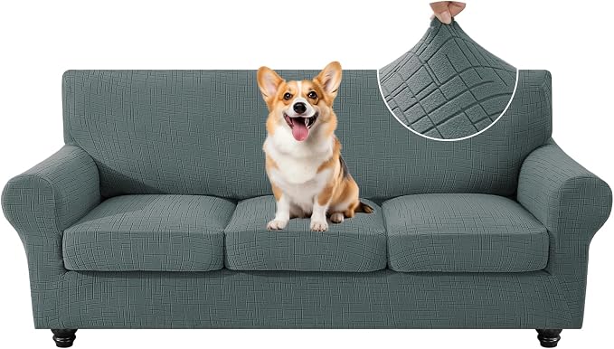 4 Piece Stretch Sofa Covers for 3 Cushion Couch, Non Slip Couch Covers for Sofa, Pet Couch Cover Washable, Couch Slipcover for Dogs, Kids (Sage Green), 91"-110" (3 Cushion XL Sofa) by CYCMACOHOME
