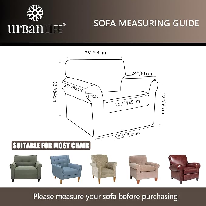 URBANLIFE 2-Piece Stretch Sofa Covers for 1 Cushion Couch, Charcoal Gray | Super fitted spandex slipcovers for couches. Non-slip elastic bottom. Machine washable furniture protector for kids & pets. - Image 3