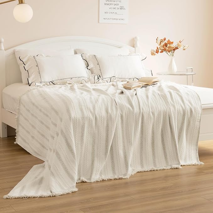 Couch Cover for Sofa, Boho Sofa Covers Washable 3 Cushion for Dogs | Chenille Sofa Slipcover for Pet, L-Shape Sectional Furniture Cover Soft Blanket Loveseat Protector, Striped Beige, 71"x118" - Image 6