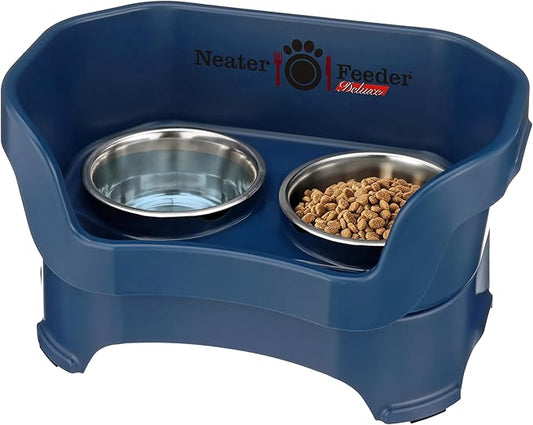 Neater Pet Brands Neater Feeder Deluxe Mess Proof Dog Bowls Elevated for Medium Dogs 19-40 lbs, Made in USA, No Spill Raised Dog Food Bowl Stand Feeding Station, Food and Water Bowl Set, Dark Blue by NeaterPetBrands