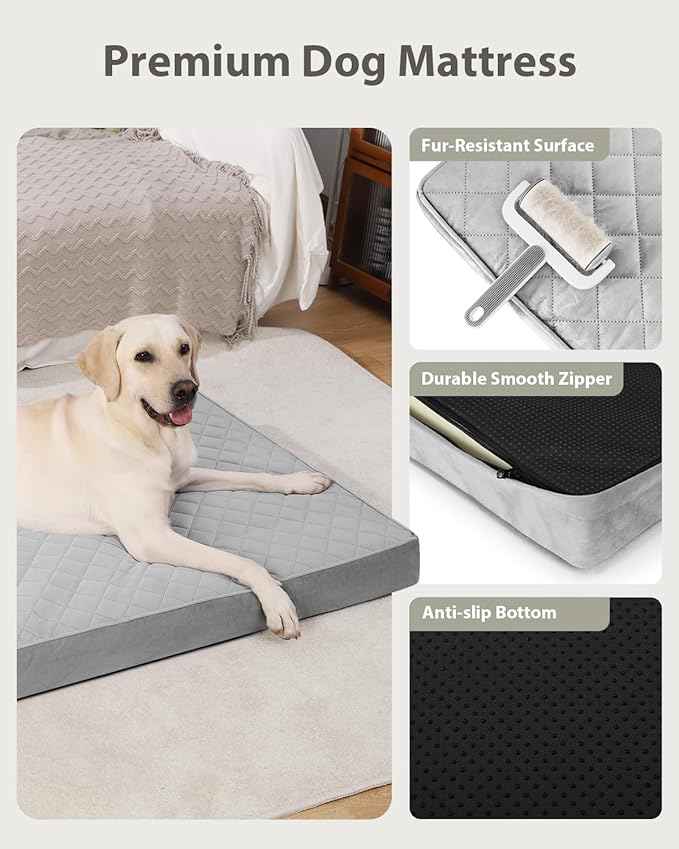 NUPIDA Orthopedic Dog Beds for Small Dogs Waterproof with Removable Washable Cover and Non-Slip Bottom, Quilting Dog Bed for Crate, 23x17 Inch, Light Gray - Image 2