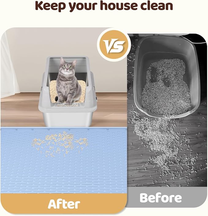 Silicone Cat Litter Mat for Litter Box 50”x35” Large Cat Mat, Blue | Waterproof, Non-Slip, Leak-Proof Rug Mat with Lip, Easy to Clean, Extra Large Litter Catcher Mat for Floor - Image 4
