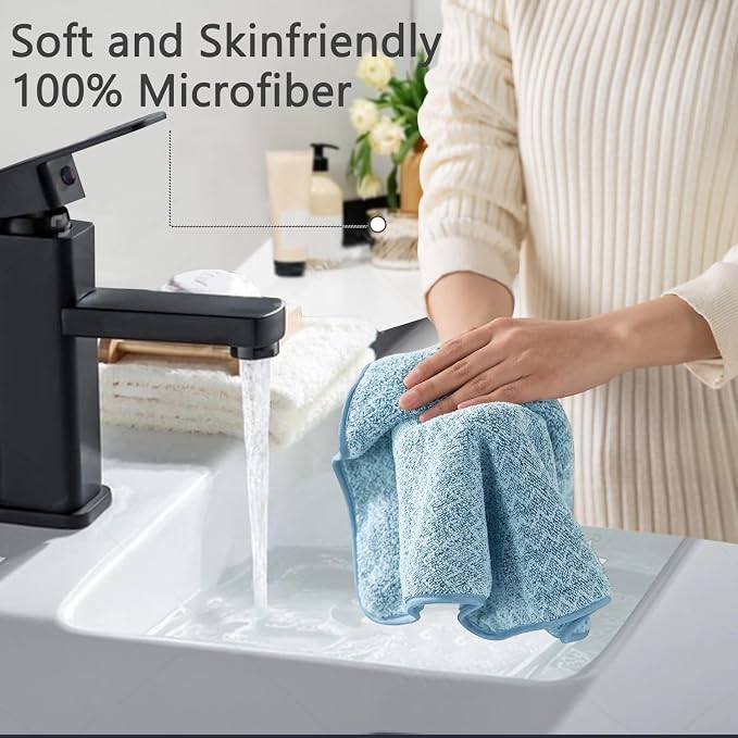 18 Piece Bath Towels Set,100% Microfiber Family Bathroom Towel with Hanging Loops-6 Bath Towels,6 Hand Towels,6 Washcloths,Quick Dry Highly Absorbent Shower Towel for Bathroom,Hotel,Spa-Turquoise - Image 8