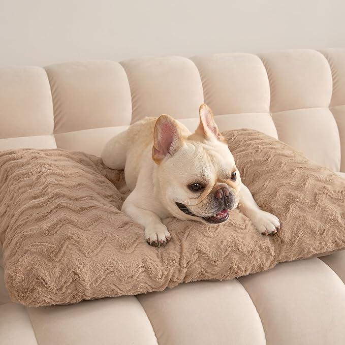 EHEYCIGA Washable Medium Dog Bed for Crate 29x21 Inch, Kennel Pad for Dogs Up to 35 lbs, Plush and Comfy Pet Sleeping Mat, Camel - Image 8