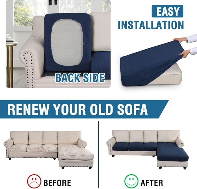 H.VERSAILTEX Sectional Couch Covers 4 Pieces Sofa Seat Cushion Covers L Shape Separate Cushion Couch Chaise Cover for Both Left/Right Sectional Couch (Seat Only: 1 Chaise + 3 Sofa, Navy) - Image 6