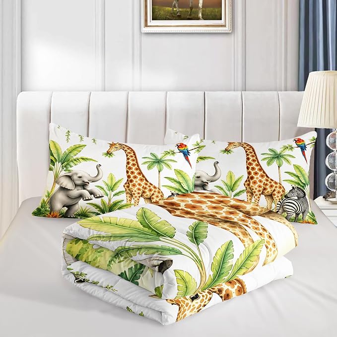 QOOMO Wild Animal Comforter Queen Size,Elephant Giraffe Zebra Kids Bedding Set,3Pcs Bedding Set Printed Comforter with 2 Pillowcases,Down Alternative,Soft and Lightweight,for All Seasons - Image 4