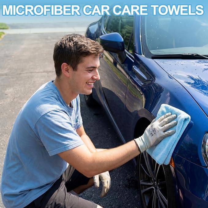 Nuenen Cleaning Cloths for Cars 16 x 16 Inch Ultra Absorbent Towels Drying Microfiber Reusable Cleaning Supplies House Kitchen Window Microfiber Towel(Light Blue,60 Pcs) - Image 4