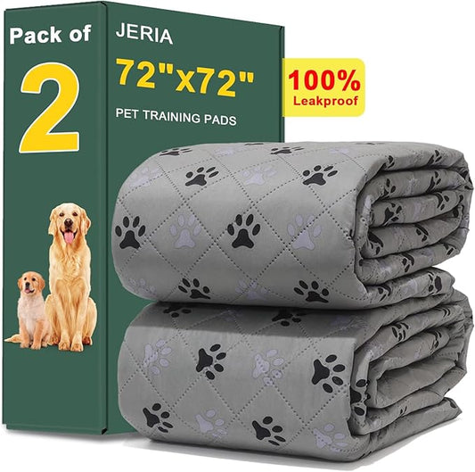 JERIA 2 Pack 72"x 72" Waterproof Non Slip Wee pad，Reusable Washable Pee Pads for Dogs，Absorbent and Leakproof Training Mats for Potty, Bed, Sofa, Potty Training by JERIA