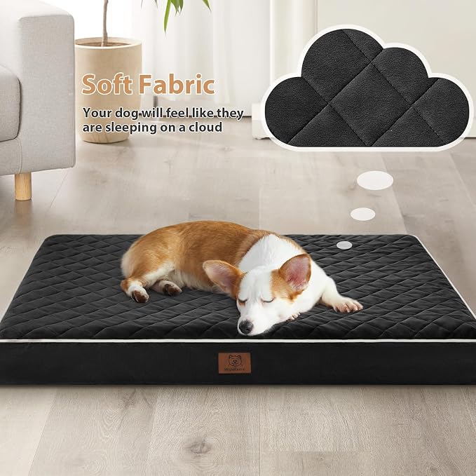 WNPETHOME Orthopedic Waterproof Dog Bed Medium for Comfy Sleeping | Washable Medium Pet Bed with Removable Cover, Multi-Needle Quilting Dogs Crate Bed Black 30x20 Inch - Image 2