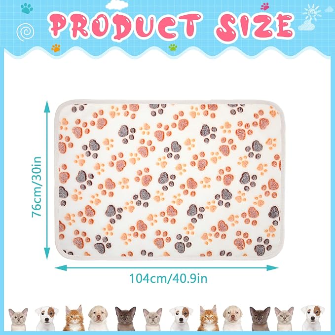 Tatuo 4 Pack Fleece Dog Blankets for Puppy Cats Multi-Size Sleep Mat for Pet Guinea Pig Soft Washable Warm Crate Bed Puppy Teething Toys Print Pattern Blanket Indoor(White,41 x 30 Inch,Paw) - Image 5