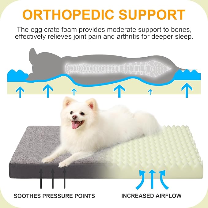 KSIIA Orthopedic Dog Bed for Small Dogs with Waterproof, Dark Grey, 23x17 | Deluxe Soft Plush Dog Crate Bed, Washable Pet Mat with Removable Cover & Egg Crate Foam for Small Dogs Sleeping & Relaxing - Image 2
