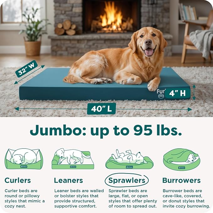 FurHaven Water-Resistant Orthopedic Dog Bed for Large Dogs, Oxford Polycanvas Mattress with Egg Crate and Solid Orthopedic Foam Base for Joint Support, Washable Cover, Jumbo XL, Deep Lagoon - Image 3