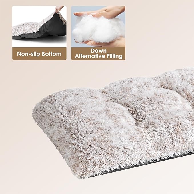 EHEYCIGA Fluffy Dog Crate Bed for Medium Dogs, Plush Crate Pad, Brown | Calming Anti Anxiety Medium Dog Bed, Washable Soft Warm Faux Fur Crate Mat with Non-Slip Bottom - Image 2