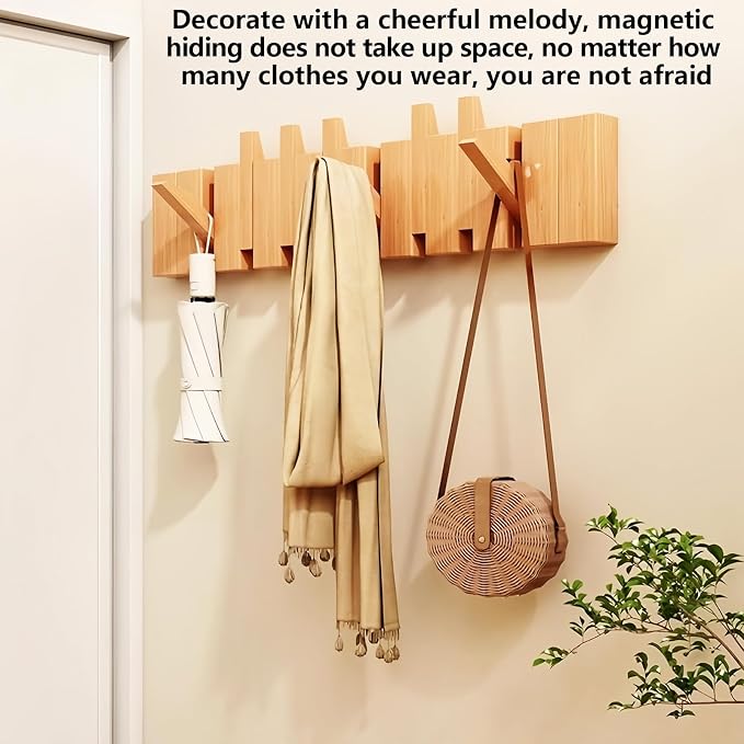 Wall Mounted Coat RackHooks Piano Key Hangers Natural Solid Wood Hanger Non-Woven Fabric Clothes Hangers for Closet, Kitchen, Bedroom, Bathroom, Entryway (Beech, 12 Hooks) - Image 7