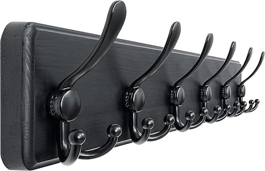 Dseap Coat Rack Wall Mounted - 24" Long 6 Tri Hooks, Heavy Duty Wooden Wall Coat Hanger Coat Hook for Clothes Hat Jacket Clothing, Black by Dseap