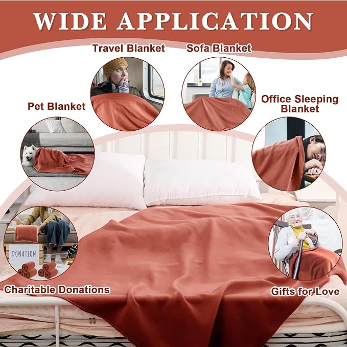 Newwiee 48 Pcs Bulk Fleece Throw Blankets 50'' x 60'' Oeko-tex Standard 100 Certified for Outdoor Wedding Guest Blankets Donation Homeless Sleepover Lap Pet Sofa, All Seasons Use (Reddish Brown) - Image 4