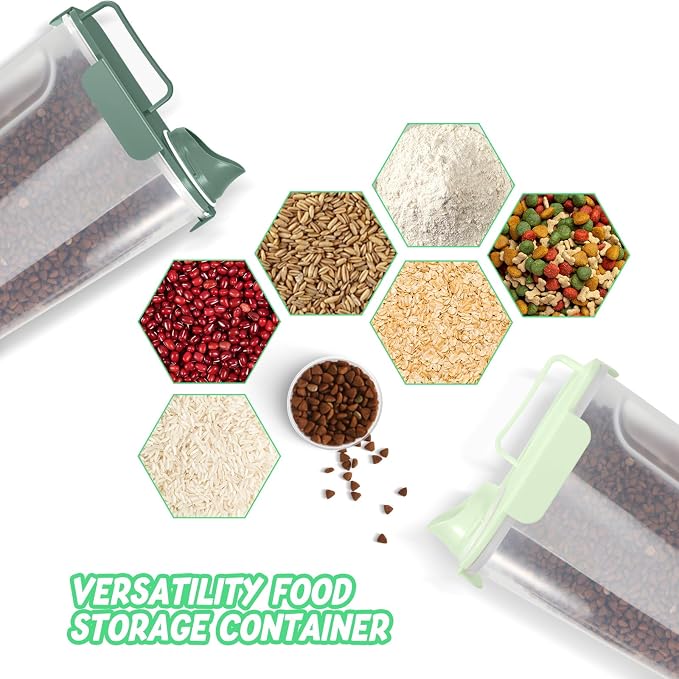 LEAWALK 5-7lbs Dog Cat Storage Container Portable with Upgraded Large Spout and Cup, Plastic Pet Food Dispenser for Small Animal Kibble, Bird Seed,Oatmeal, Rice,Flour, Brown Sugart-Green 2pack - Image 3