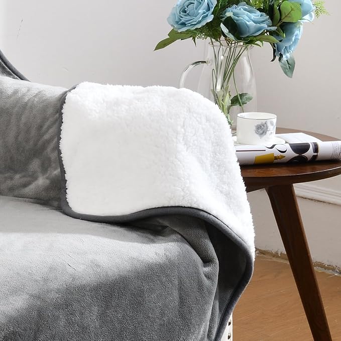 Waterproof Blanket for Bed Couch Sofa, Soft Liquid Pee Proof Pet Blanket for Dog Puppy Cat, Reversible Sherpa Fleece Furniture Protector (Grey, 30x40 inches) - Image 5