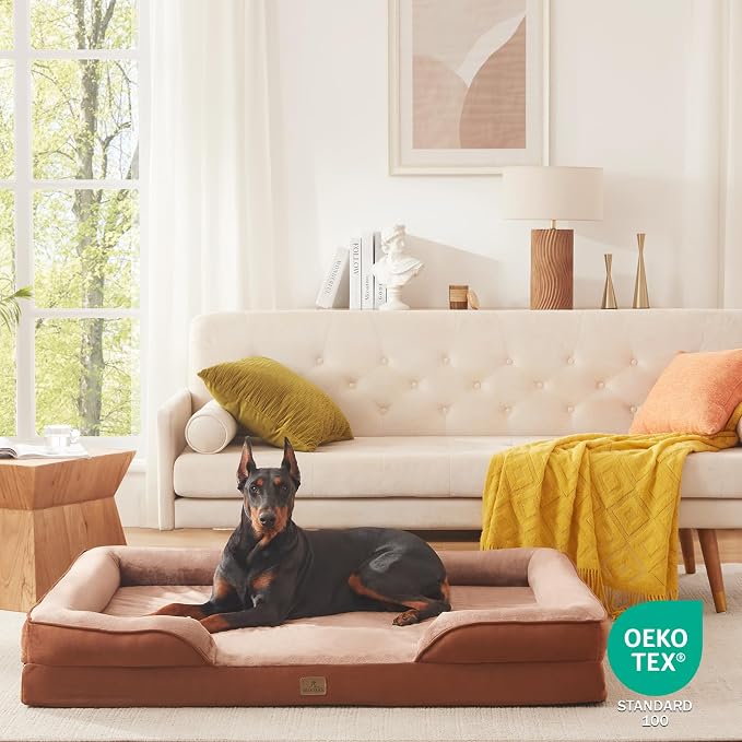 Bedfolks Orthopedic Dog Bed XXL, Waterproof Dog Sofa Bed for Giant Dogs, Egg Foam Pet Couch Bed with Removable Washable Cover and Nonslip Bottom, Brown - Image 8