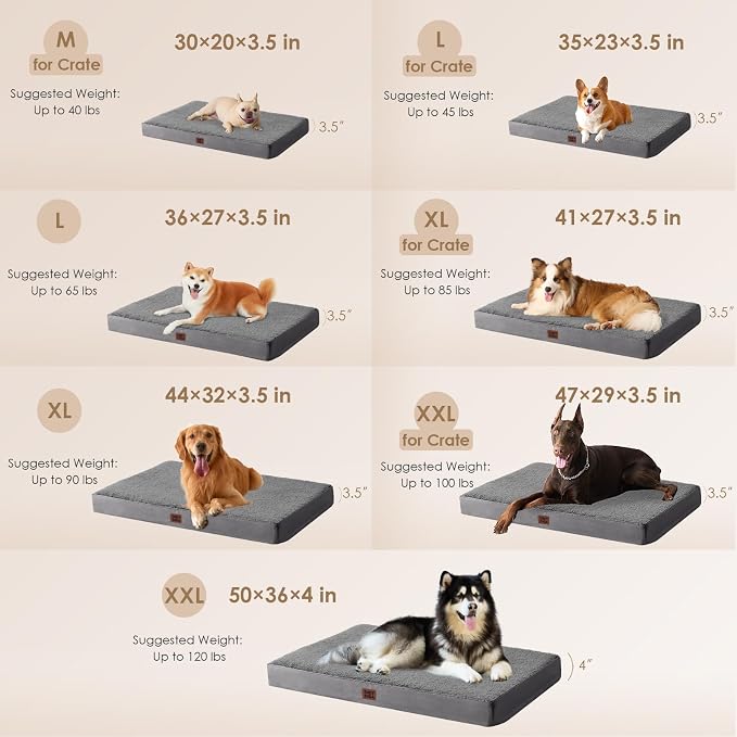 EHEYCIGA Orthopedic Dog Bed Large with Removable Washable Cover, 44IN Grey | Egg Crate Foam Support, Durable Oxford fabric, Non-Slip Bottom, Machine Washable, Soft Waterproof Plush Pet Bed Mat For Crate - Image 3
