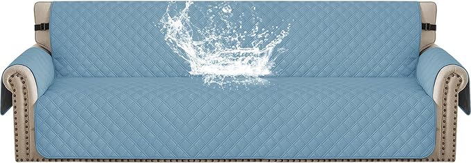 Waterproof Couch Cover for Pets Large, Sofa Covers for 3 Cushion Couch Washable, Non Slip Couch Covers for Dogs with Side Pockets, Quilted Couch Covers (Oversized Sofa, Aqua Blue) by CYCMACOHOME