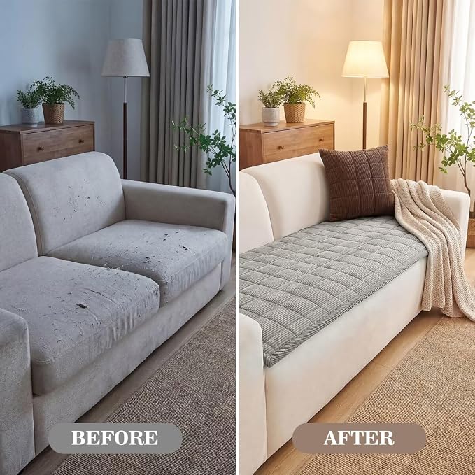 Couch Cover for Dogs Non-Slip Pet Couch Cover for Sofa Plush Protector | Non-Slip Backing, Machine Washable, Pet Friendly, Pet Hair& Scratch Protection, Sofa Cushion Protector(Lightgrey,27.6"×27.6") - Image 5