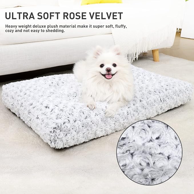 KSIIA Washable Dog Bed Deluxe Plush Dog Crate Beds Comfy Kennel Pad Anti-Slip Pet Sleeping Mat for Large, Jumbo, Medium, Small Dogs Breeds, 29" x 21", Gray - Image 2