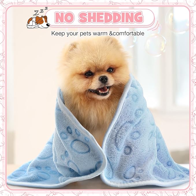 Tegeme 12 Pcs Pet Blankets 30 x 20 Inch Soft Fluffy Fleece Dog Cat Warm Paw Print Pattern Blankets Flannel Throw for Pets Dog Puppy Cat(Pink,Gray,Blue) - Image 6