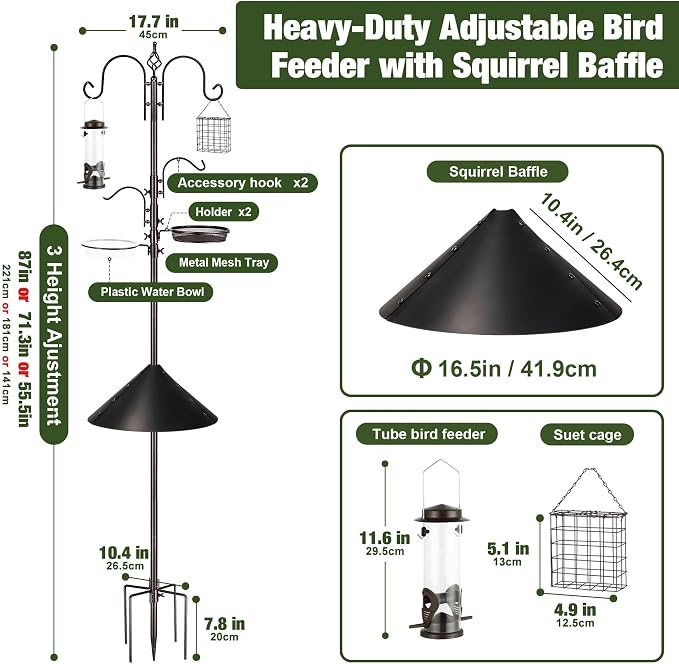 ERYTLLY Bird Feeders Bird Feeding Station Kit Bird Feeding Pole Wild Bird Feeder Hanging Kit with Squirrel Guard Baffle Suet Cage Tube Bird Feeder Planter Hanger Multi Feeder for Attracting Wild Birds - Image 3