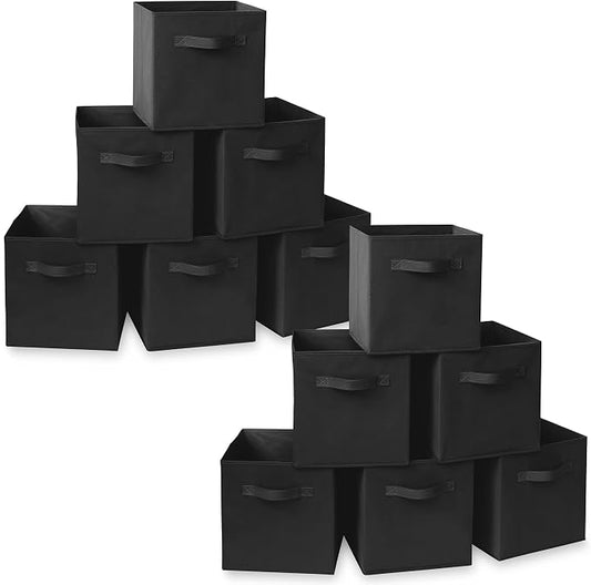 Casafield Set of 12 Collapsible Fabric Cube Storage Bins, Black - 11" Foldable Cloth Baskets for Shelves, Cubby Organizers & More by Casafield