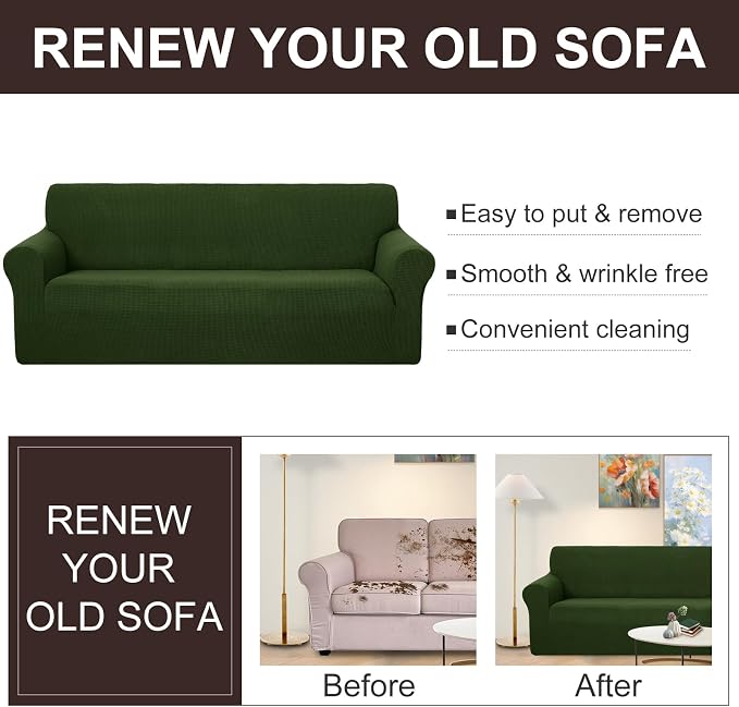 U-NICE HOME Oversized Stretch Loveseat Couch Cover, Bronze Green | 2 Cushion Sofa, 1-Piece Sofa cover, Washable, Pet friendly, Furniture protector, Polyester Spandex Jacquard fabric - Image 5